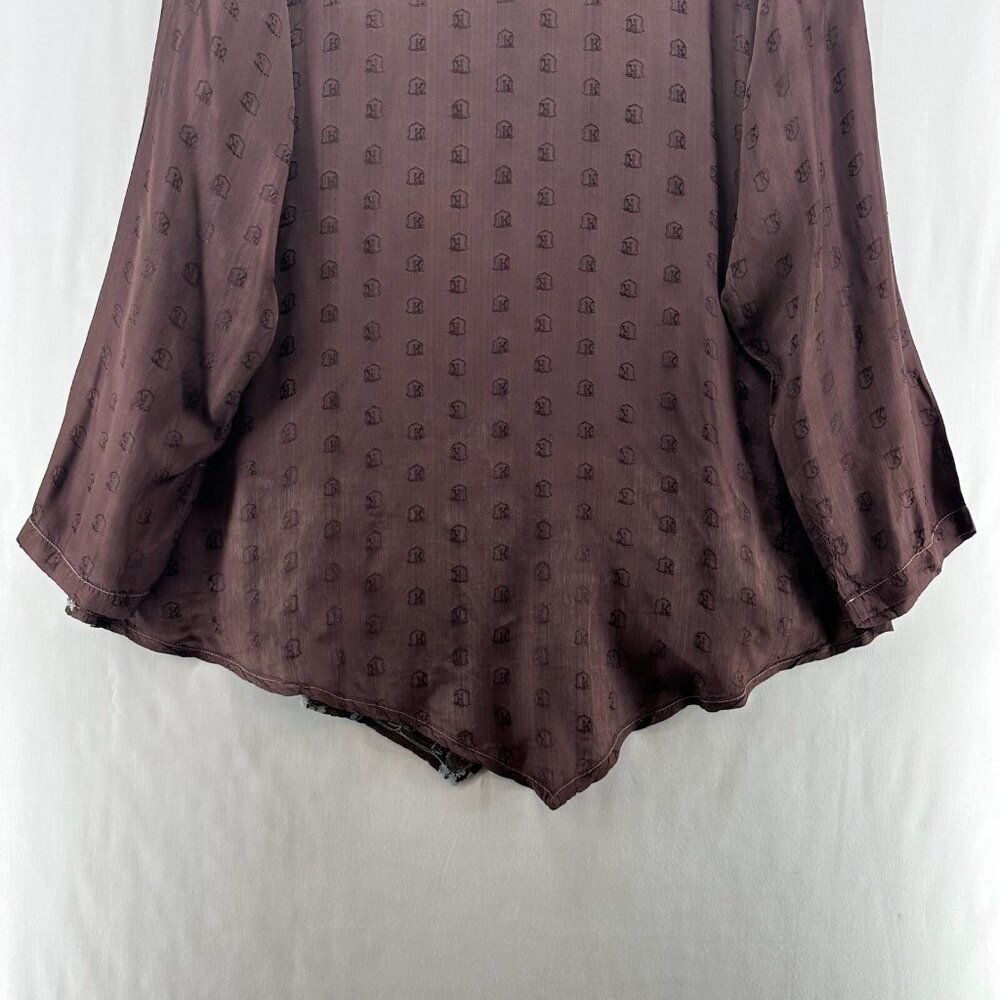 Tienda Ho Blouse Women One Size Asymmetrical Hem V-Neck Long Sleeve Floral Brown - Picture 6 of 11